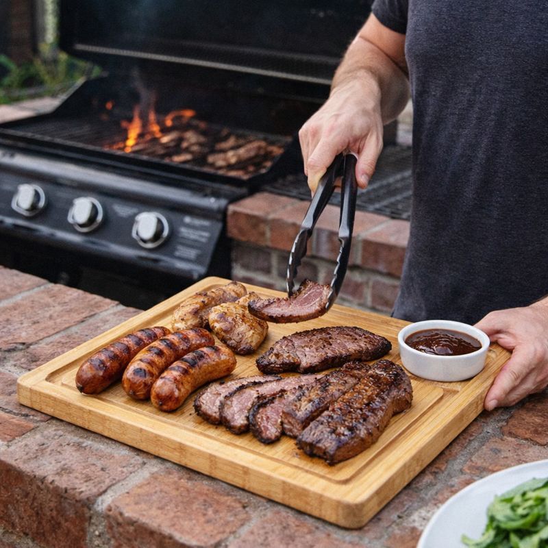 Tábua Taboa de Carne Bambu Grande Dupla Face com Vinco Ideal para Servir e Corte Churrasco Petiscos