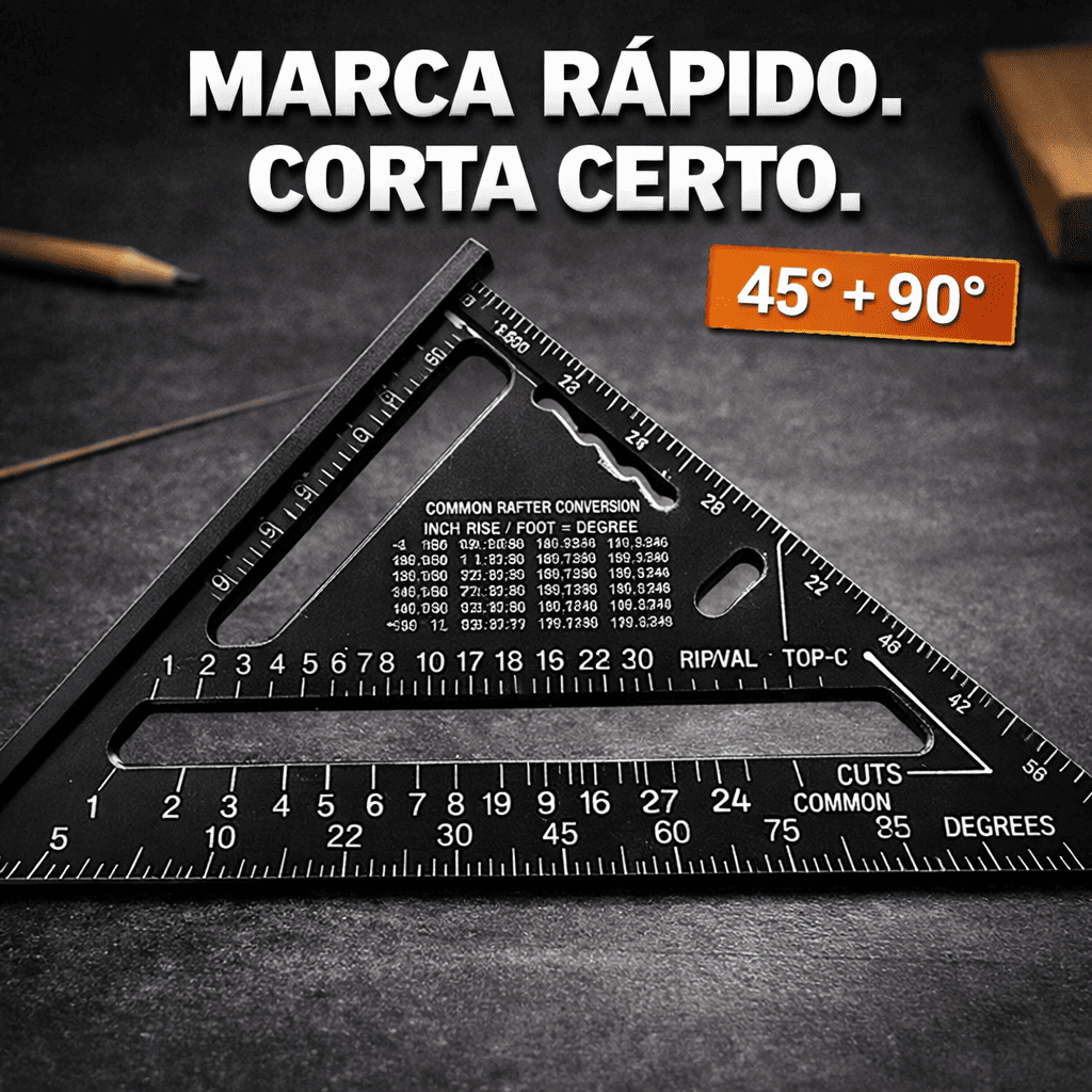 Esquadro Triangular 7 Polegadas em Liga de Alumínio com Régua e Transferidor para Marcenaria