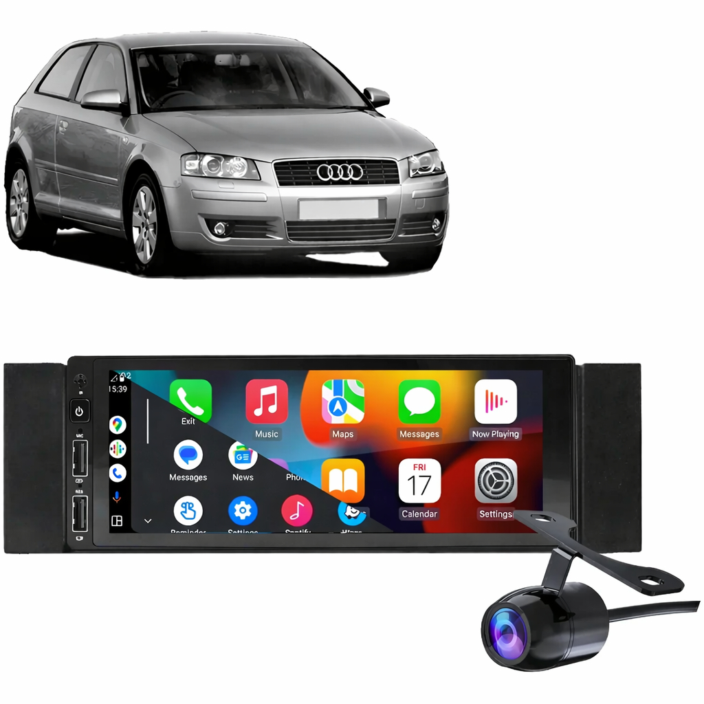 Kit Central Multimidia 1 Din Android Auto CarPlay Espelhamento Audi A3 1997 A 2006 Preto