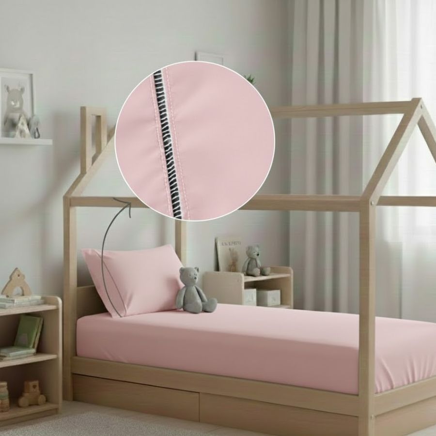 Jogo Cama Montessoriana 2 peças Percal 400 fios Fronha Ponto Palito Lisa Menina Menino