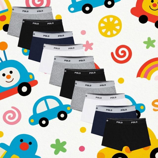 Kit 10 Cuecas Boxer Polo Cotton Infantil 100% Algodão Forro Duplo Meninos Premium