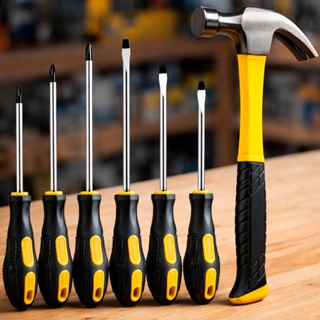 Kit Ferramentas 7 pçs Jogo de Chave Fenda Philips e Martelo Unha Cabo Emborrachado em Oferta na Shopee