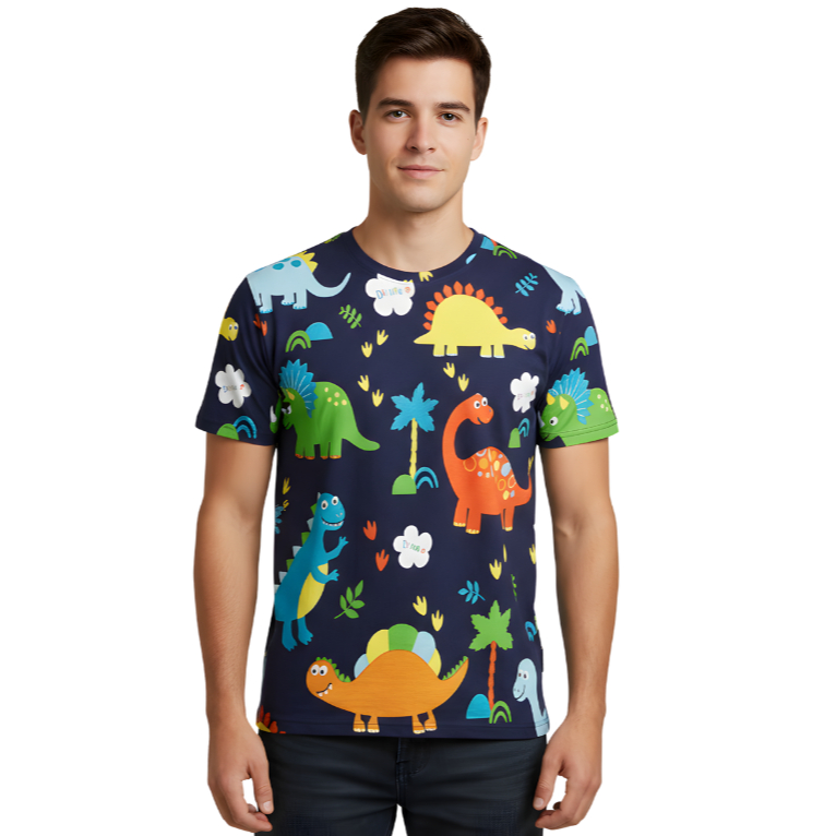 Camisa Masculina Adulta ou infantil - Dinossauro Baby Blue