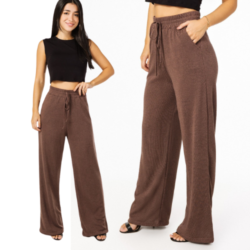 Calça Pantalona Feminina Com Bolso Cintura Alta
