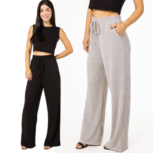 Calça Feminina Pantalona Moletinho Lanzinha cintura alta com Bolso confortavel pra inverno