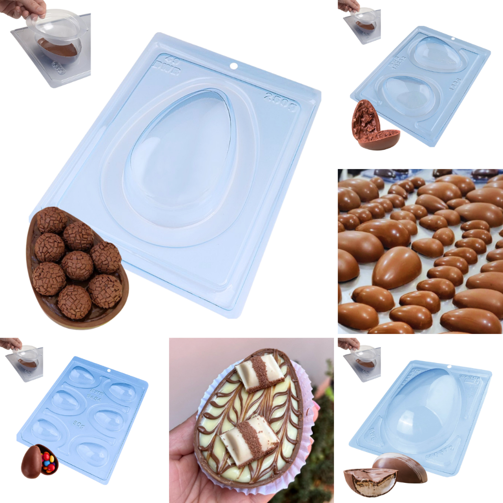 Forma p/ Ovo de Páscoa 20g 30g 50g 100g 150g 250g 350g 500g Casca Lisa | Grossa | Fina 3 partes c/ Silicone Bwb em Oferta na Shopee