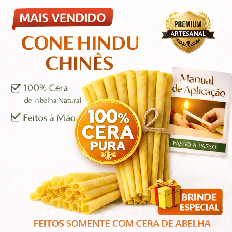 Cone Hindu Chinês 14 unidades 100% cera de abelha pura natural