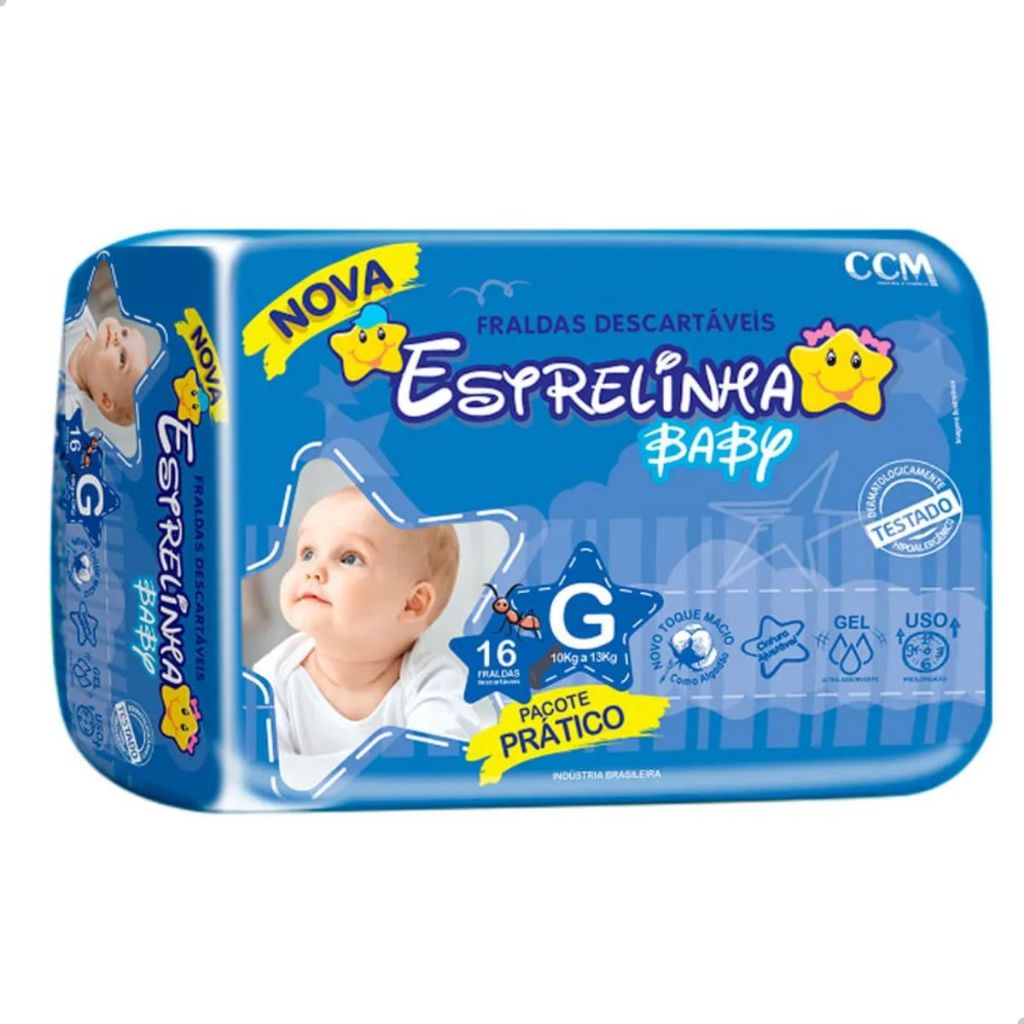 Fralda Descartável CCM Estrelinha Baby Tamanho G Superabsorvente 10-13kg