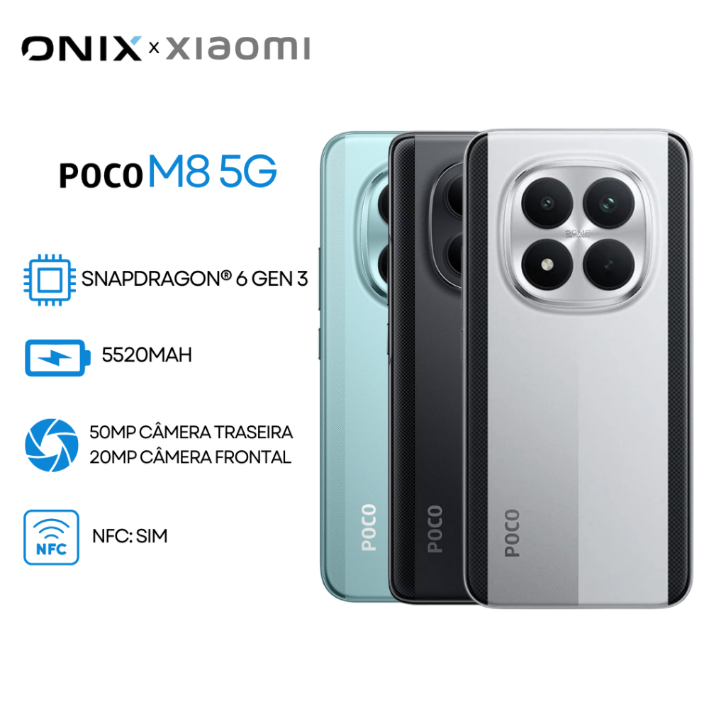 Xiaomi Poco M8 5G, Versão Global, Processador Snapdragon 6 Gen 3, Câmera de 50MP, Bateria 5520mAh, 512/256GB e 8GB RAM em Oferta na Shopee