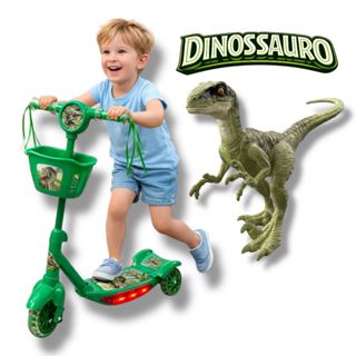 Patinete Dinossauro Infantil Verde Musical Cestinha Luzes 3 Rodas em Oferta na Shopee