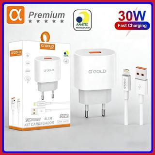 Kit Carregador iPhone 30W Turbo 6.1A USB + Cabo Lightning Carregamento rápido original A’…