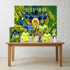 Kit Decoração Festa Infantil Painel + 5 Displays de Mesa + Quadrinho Neymar Copa do Mundo