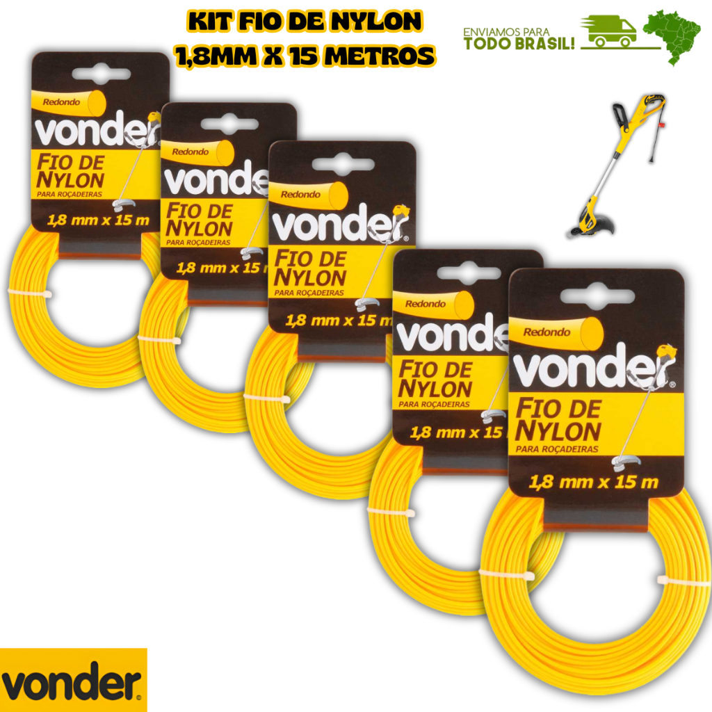 Fio De Nylon 15 Metros Para Roçadeira Elétrica Carretel Para Aparador De Grama Vonder Resistente Top em Oferta na Shopee