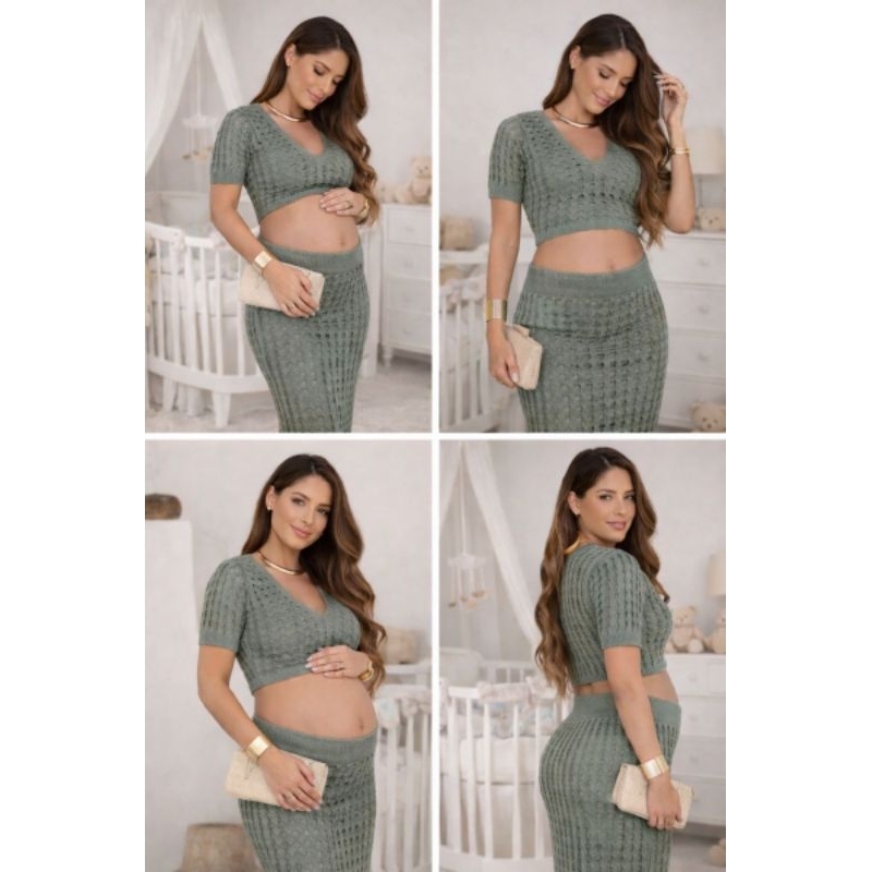 Conjunto Tricot 2 peças Gestante Grávida maternidade
