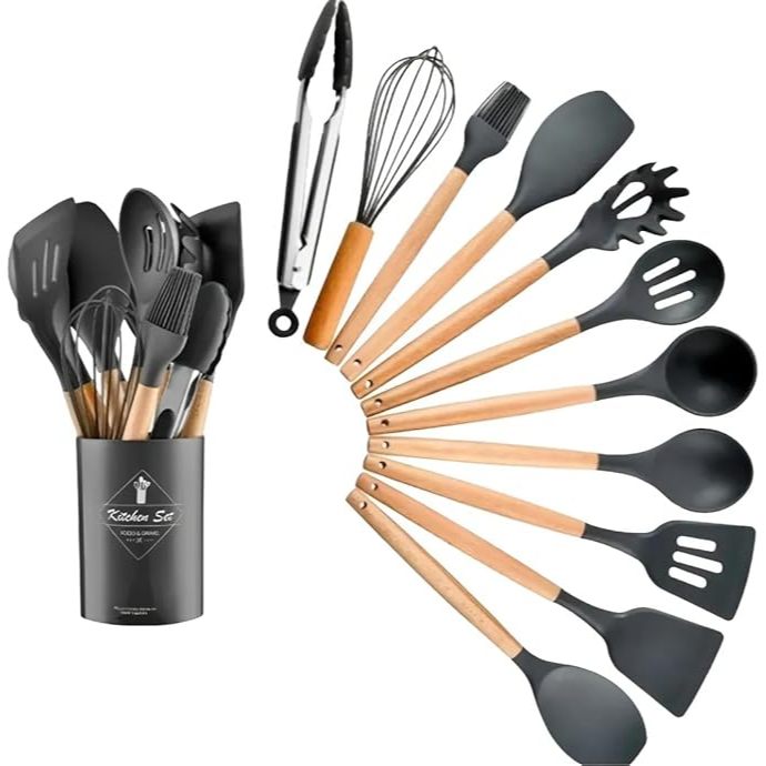 Utensílios De Cozinha Kit 12 Peças de Silicone de Alta Resistência Jogo de Cozinha Tamanho Grande Colher Espátula Concha