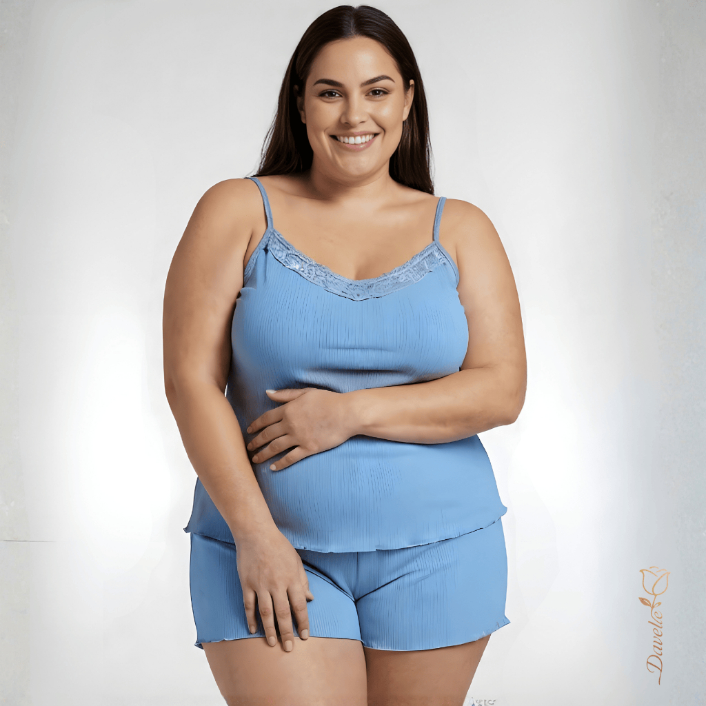 BabyDoll Canelado Suede Plus Size com Renda Conforto Pijama Noite Dormir