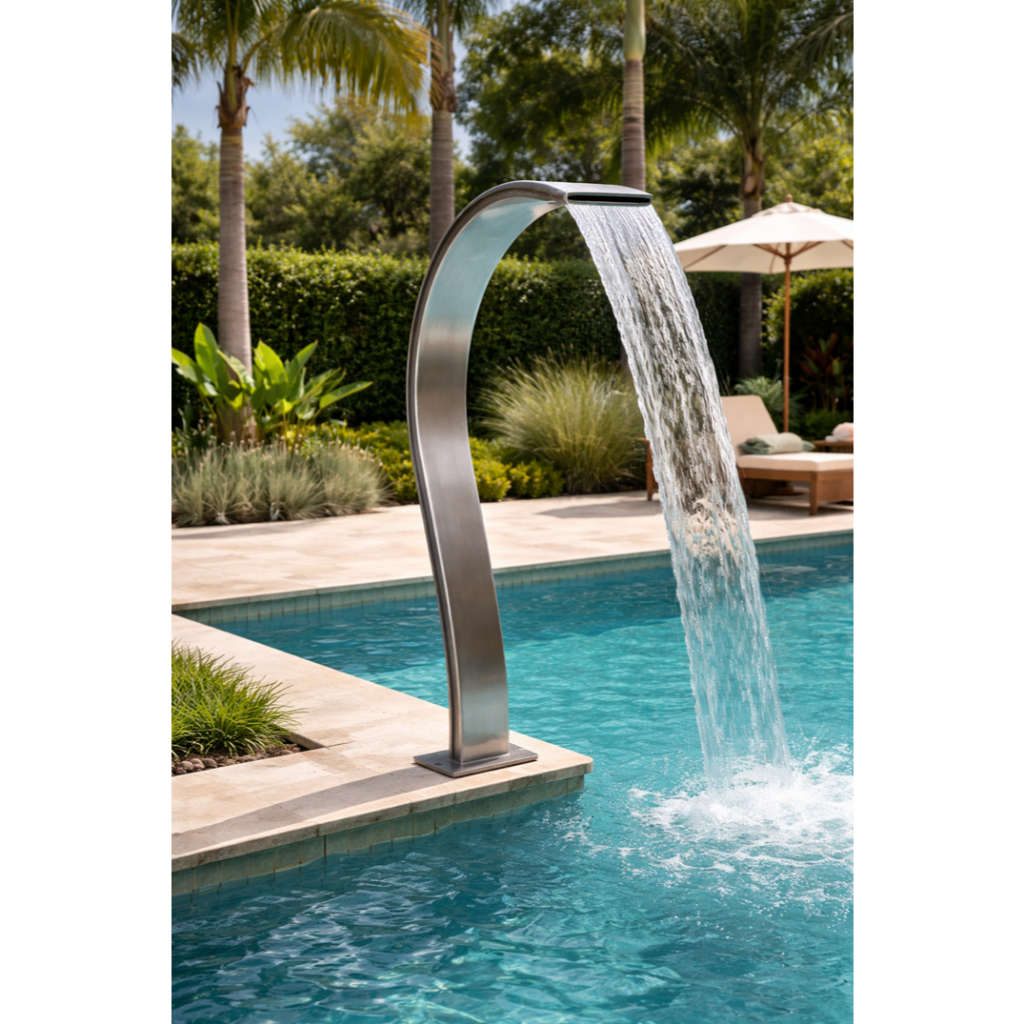 Cascata em  Aço Inox 70 Cm Para Piscina Slim Canadense Sobrepor Mais Vendida Barata Promoção
