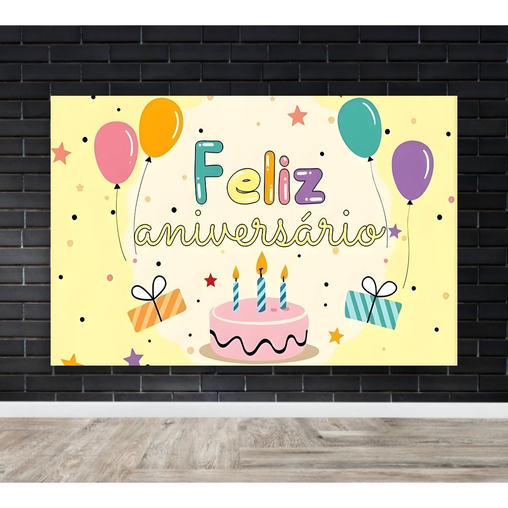 Painel Retangular em Lona Temático Feliz Aniversário em Oferta na Shopee