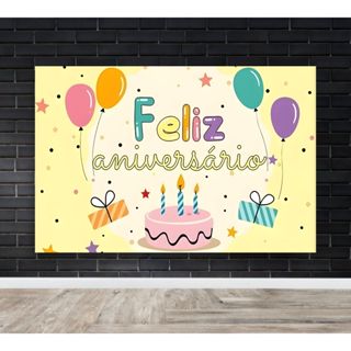 Painel Retangular em Lona Temático Feliz Aniversário em Oferta na Shopee