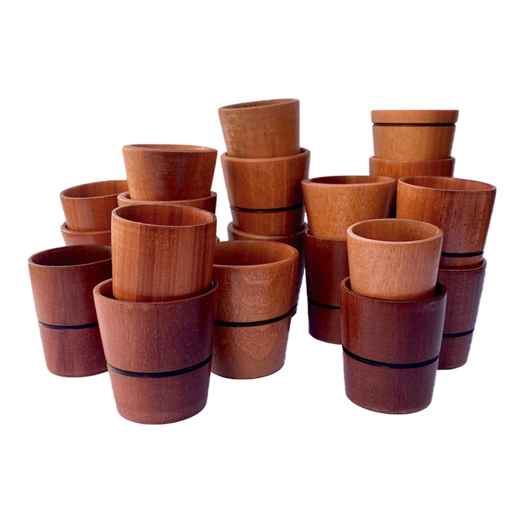 Kit 3 á 12 Copos de Cachaça 7cm em Madeira Rústica Shot para Pinga, Coquetel, Caipirinha e Aperitivo