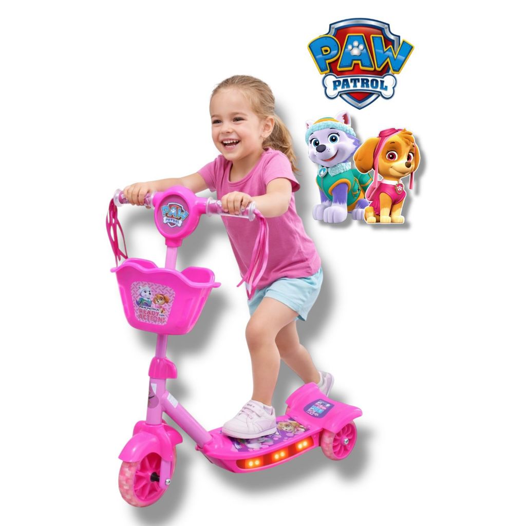 Patinete Infantil Patrulha Canina Rosa Musical Cesta Luzes 3 Rodas em Oferta na Shopee