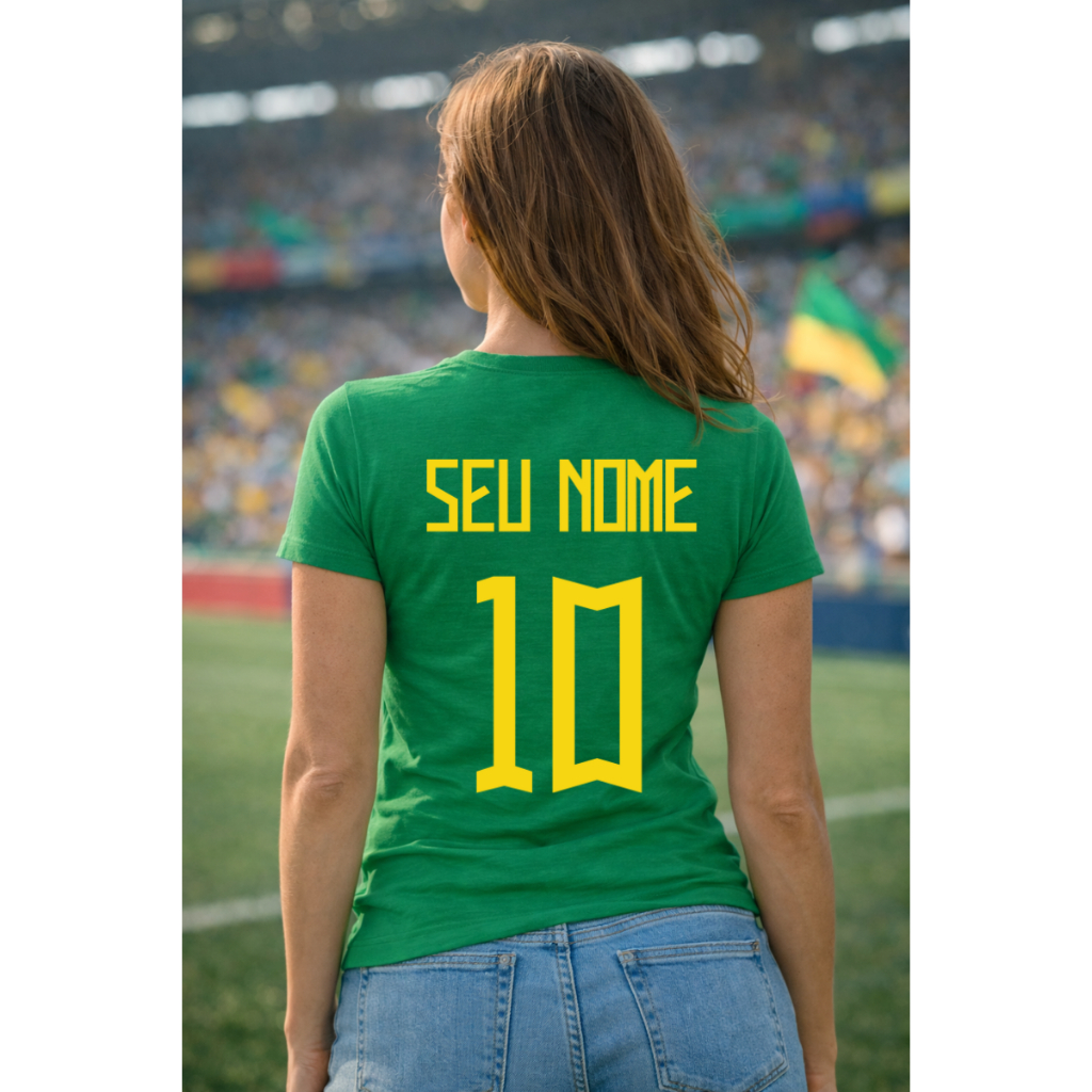 Camiseta feminina Brasil torcida esportiva blusa babylook amarela branca verde plus size camisa em Oferta na Shopee