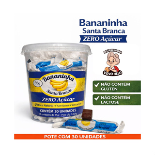 Bananinha Santa Branca Zero Açúcar – Pote com 30 Unidades – Doce Natural Sem Glúten e Sem Lactose em Oferta na Shopee