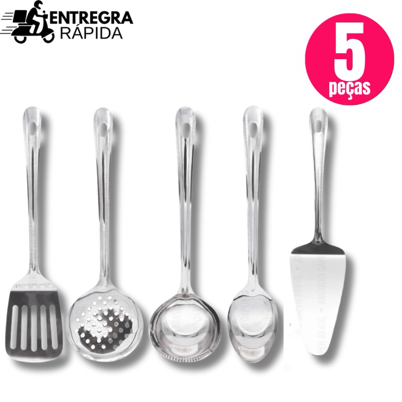 Utensilios para Cozinha INOX Espatula Escumadeira Colher de Arroz Concha Louça Comida Casa