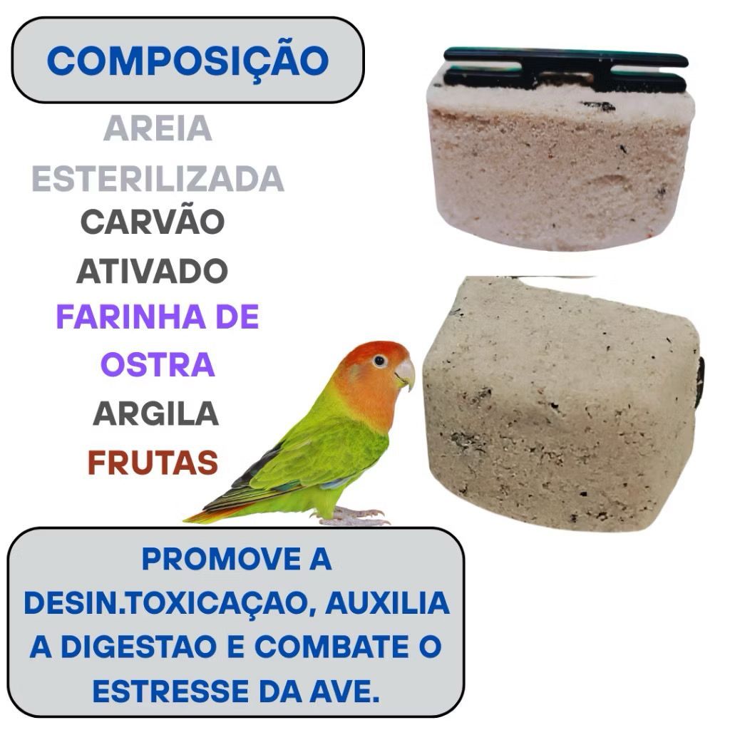 Kit 2 Pedras de Cálcio Suplemento Nutricional Calopsitas, Agapornis e Periquitos, gaiolas e viveiro