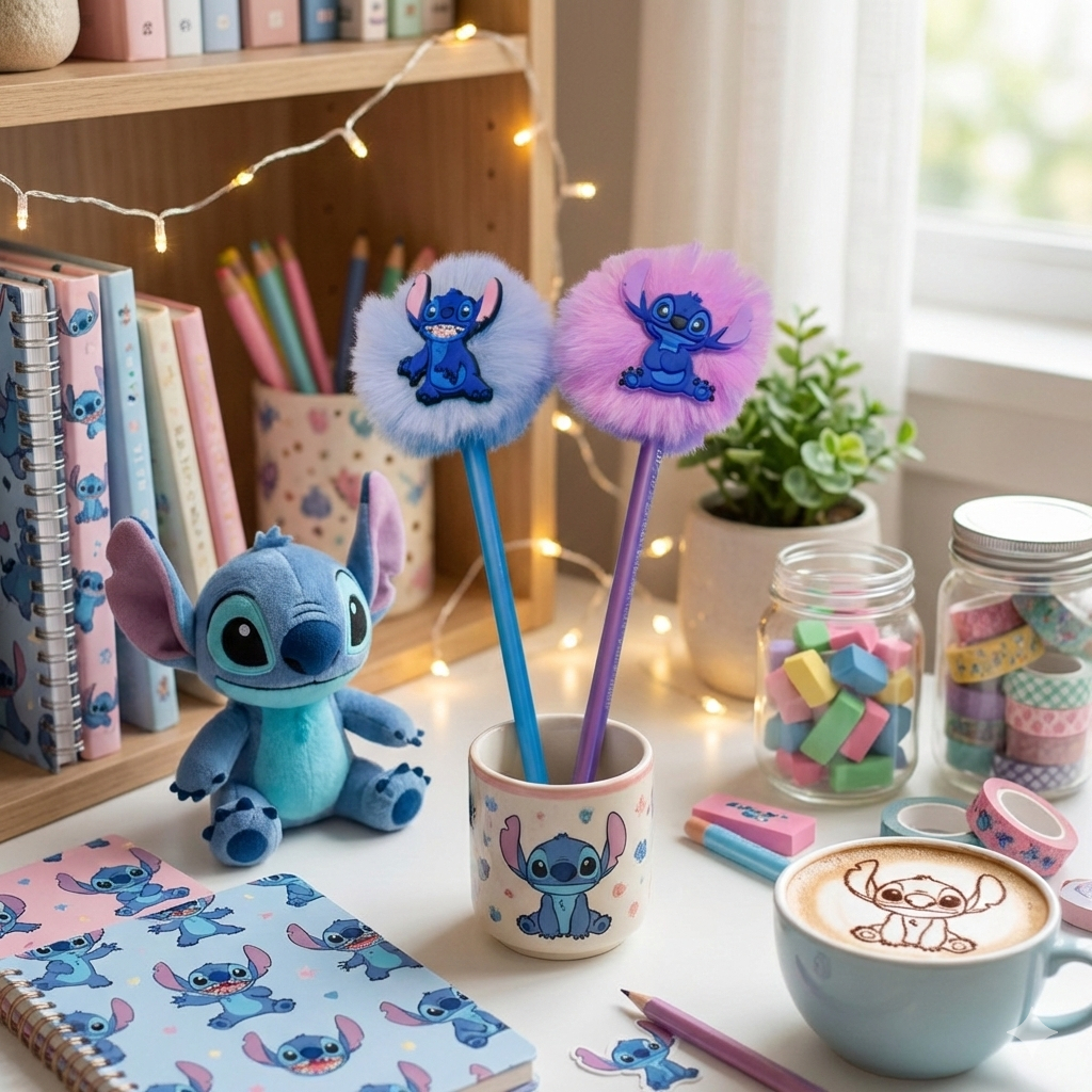 01 Lapis Pompom STITCH papelaria material escolar presente lembrancinha  1 UNIDADE / Cor Sortida