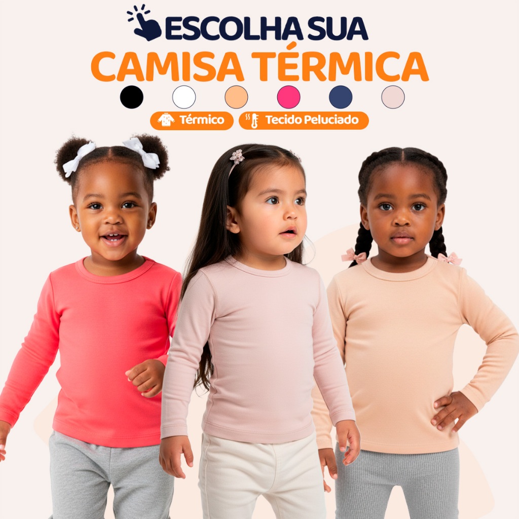 Blusas Térmicas Bebê Menina Manga Longa Feminino Blusas Térmicas Manga longa Inverno Infantil l07 em Oferta na Shopee