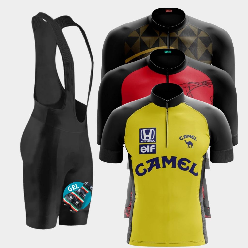 Conjunto Ciclismo Masculino Camisa Manga Curta Pro e Bretelle Gel Bike Confortável Roupa de Ciclista