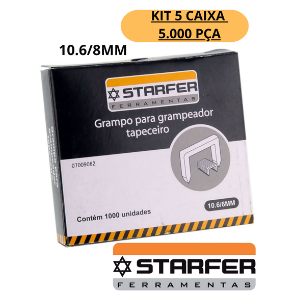 5000 pça Grampo para Grampeador Tapeçaria 10.6/8mm Starfer Resistente Ultra Qualidade