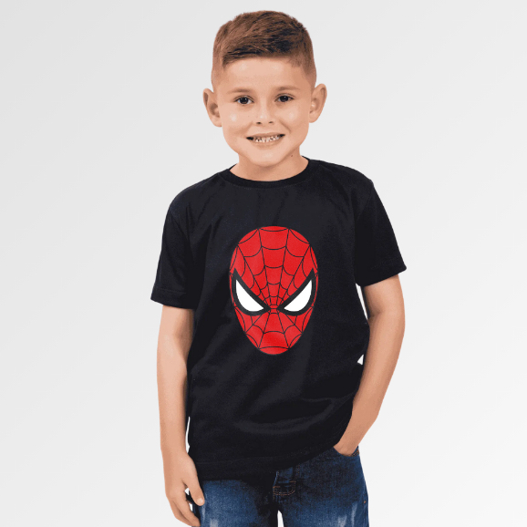 Camiseta Infantil Masculina de Algodão Estampa Homem-Aranha Manga Curta Algodão Confortável
