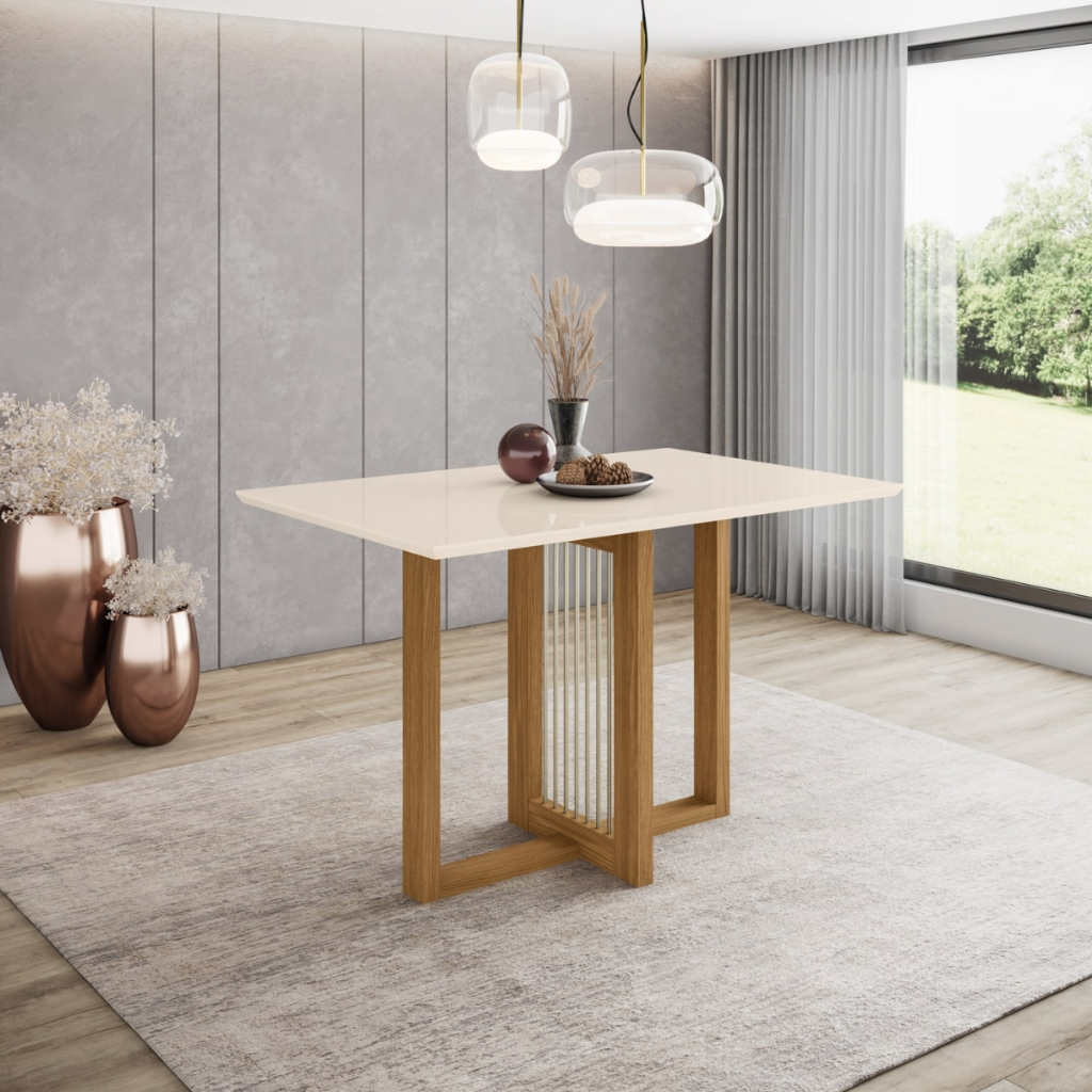 Mesa Jantar Natalí 4 Lugares Tampo MDF Cantos Retos Sem Cadeiras Visual Moderno para sua Casa