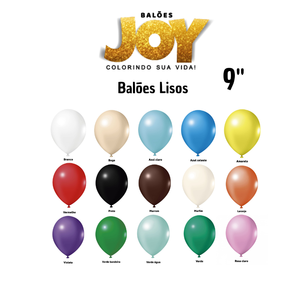 Balão Joy Redondo 9" 50 Unidades Liso Bexiga Bola Coloridos Festa Aniversário Látex
