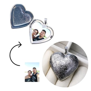 pingente relicário Coração  flores aço inox antialérgico não enferruja com fotos em Oferta na Shopee