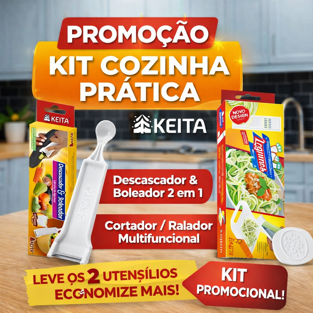 KIT Boleador e Descascador de Frutas e Legumes 2 em 1 + Cortador Fatiador Ralador Manual de Legumes e Frutas 4 em 1