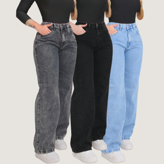 Calça Wide Leg Jeans Feminina Cintura Alta Moderna Casual Urbana Streetwear -  Opções de …