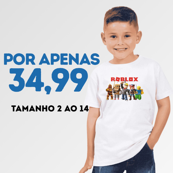 Camiseta Infantil Masculina de Algodão Estampa Roblox Manga Curta Algodão Confortável