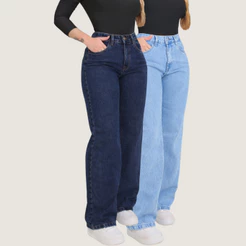 Calça Wide Leg Feminina 100% Algodão Premium Confortável Street Casual Sarja Leve - Opção de compra com 1, 2 ou 3 peças