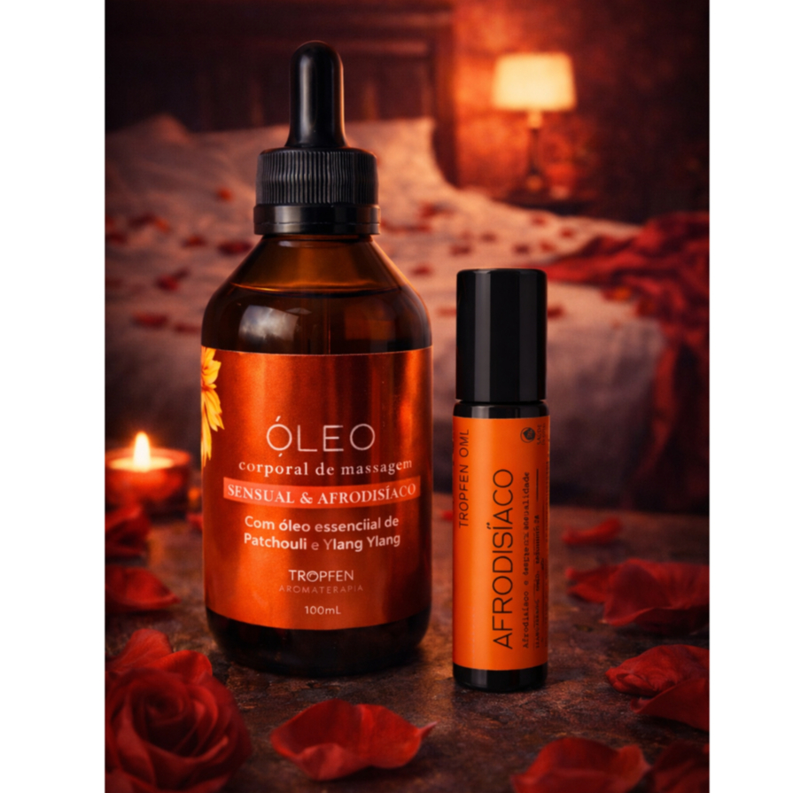 Kit Tântrico - Óleo de Massagem Corporal 100 mL+ Blend Roll On Afrodisíaco com Óleo Essencial 10 mL em Oferta na Shopee