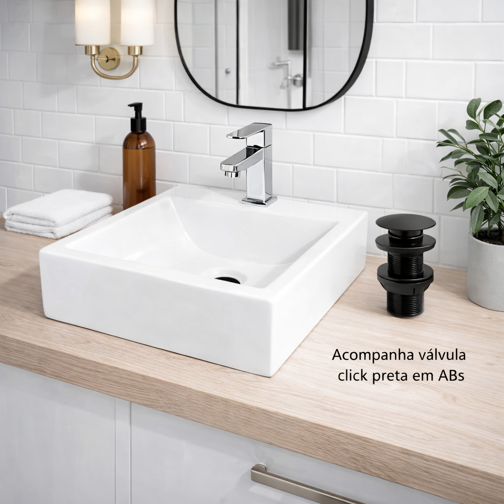 Cuba para Banheiro 29x29x9 Mármore Sintético com Válvula Click Preta Luck Compact em Oferta na Shopee