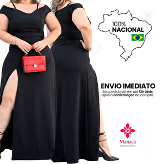 Vestido Longo Plus Size Festa  Crepe Alcinha Casamento Madrinha Fenda em Oferta na Shopee