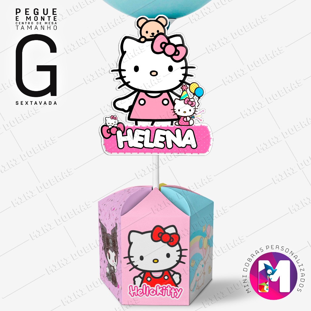 Centro de Mesa HELLO KITTY - Caixa Sextavada - Tamanho G - Personalizado (PEGUE E MONTE) em Oferta na Shopee