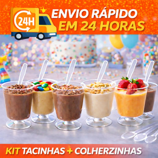 KIT 30/50/100/200 TACINHAS 30ml + COLHERZINHAS ACRÍLICAS BRIGADEIRO DOCES