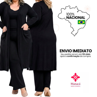 Cardigan Feminino Plus Size Casaco Longo Kimono Sobretudo Max Longo com Bolsos e Fendas Laterais em Oferta na Shopee