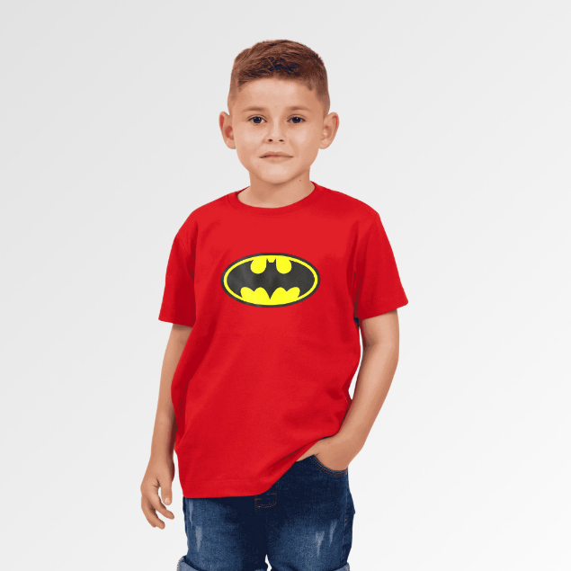 Camiseta Masculina de Algodão Logo Batman Fundo Amarelo Estampa Moderna Manga Curta Algodão