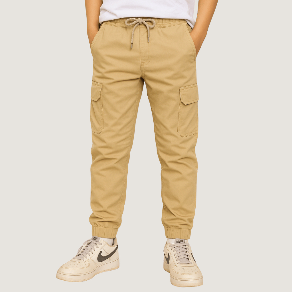 Calça Jogger Cargo Infantil Masculina Menino Juvenil Sarja Confortável Escolar Casual Bolsos Funcionais
