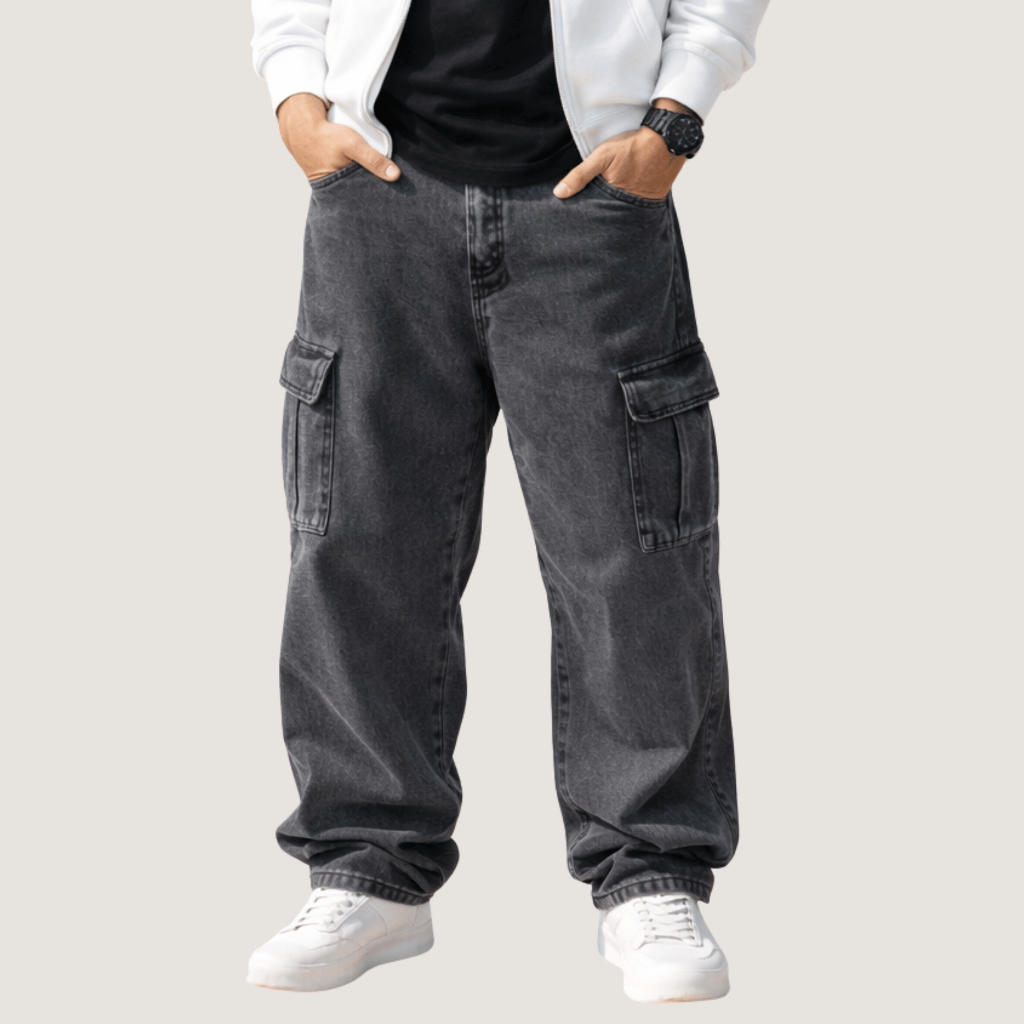 Calça Cargo Estonada Cinza Grafite Masculina Plus Size Bolsos Laterais Casual Streetwear Tamanhos 50 ao 56